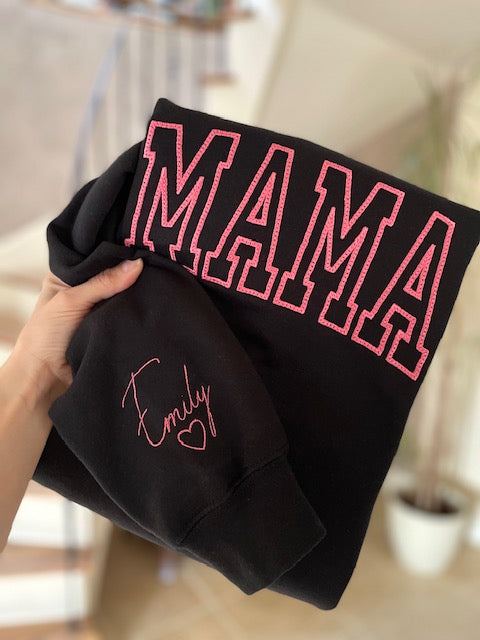 Black with pink stitches Mama jumper